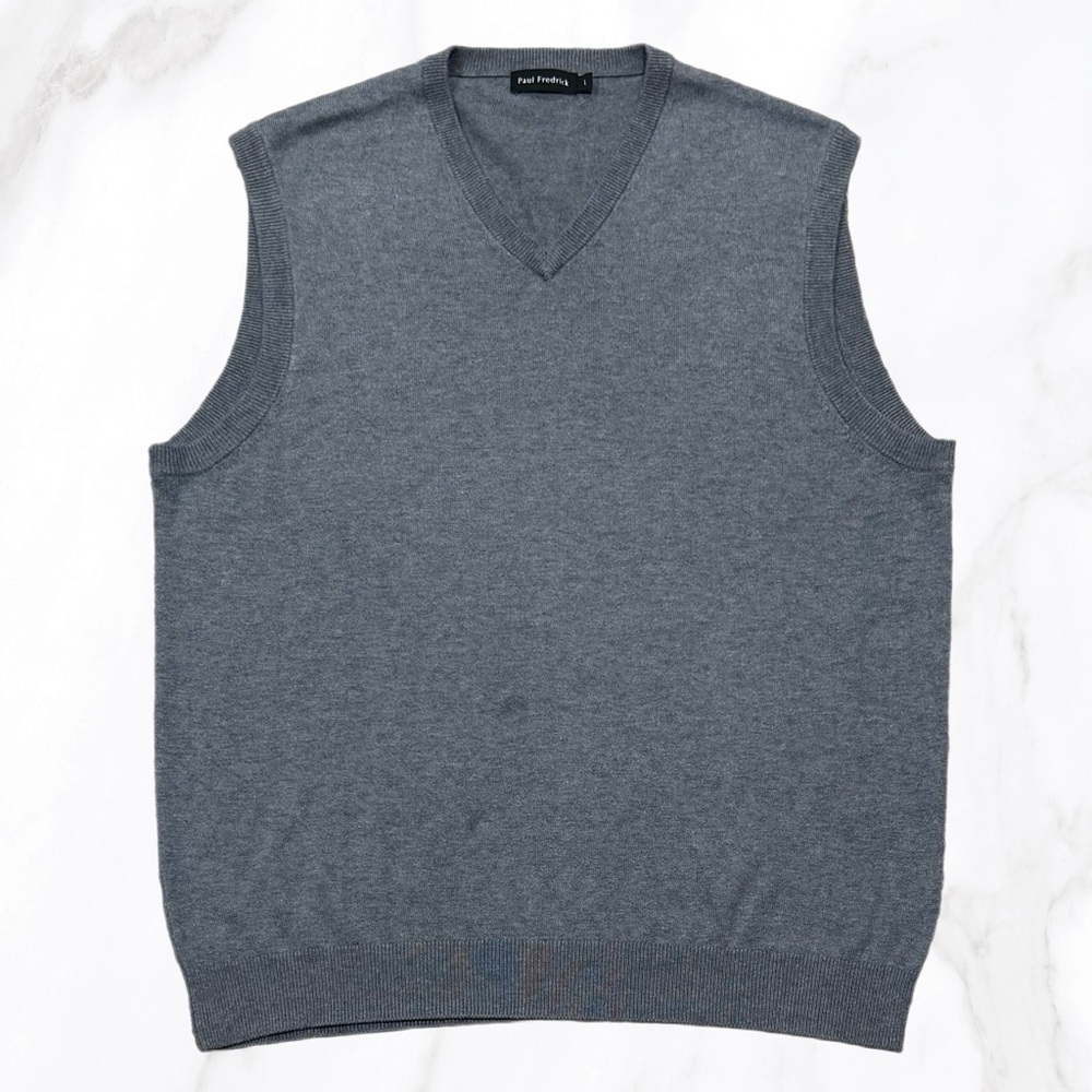 Paul Fredrick Men’s Luxury Cashmere/Silk Blend Grey Vest, Size L‎